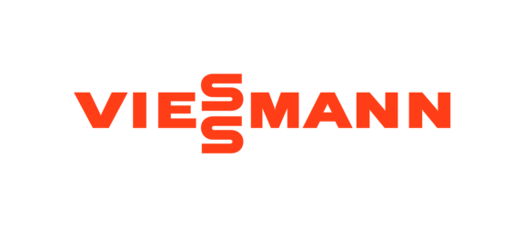 The image shows the Viessmann logo. The word "VIESSMANN" is written in bold, orange capital letters on a black background. The "S" letters are stylized and stacked vertically.